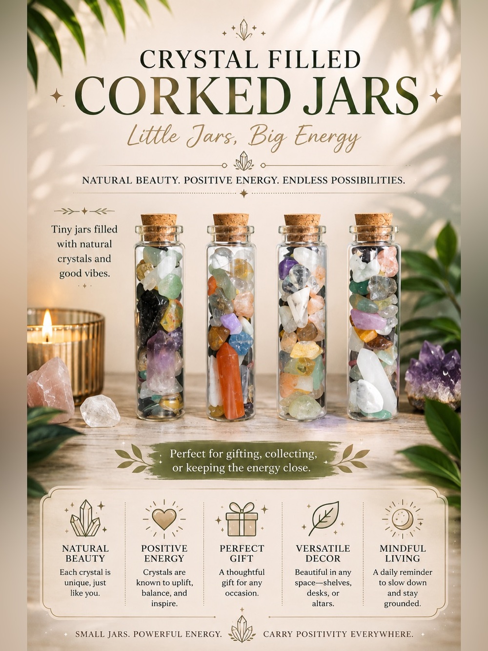 Crystal Filled Corked Jar